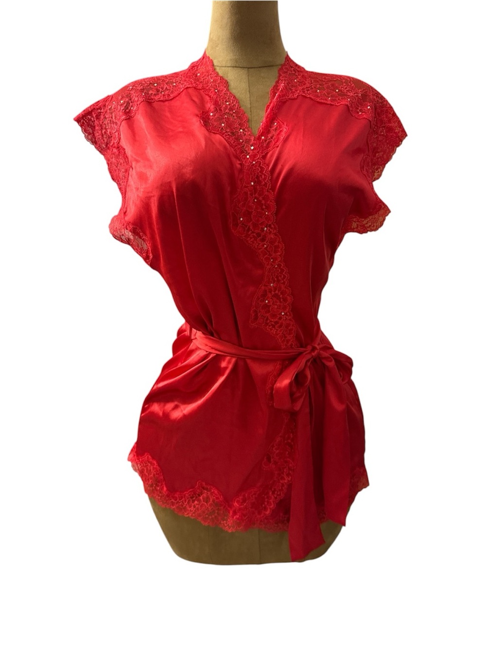Victoria's Secret Vintage 2013 Robe, Red Satin & Lace & rhinestones, sexy sz M